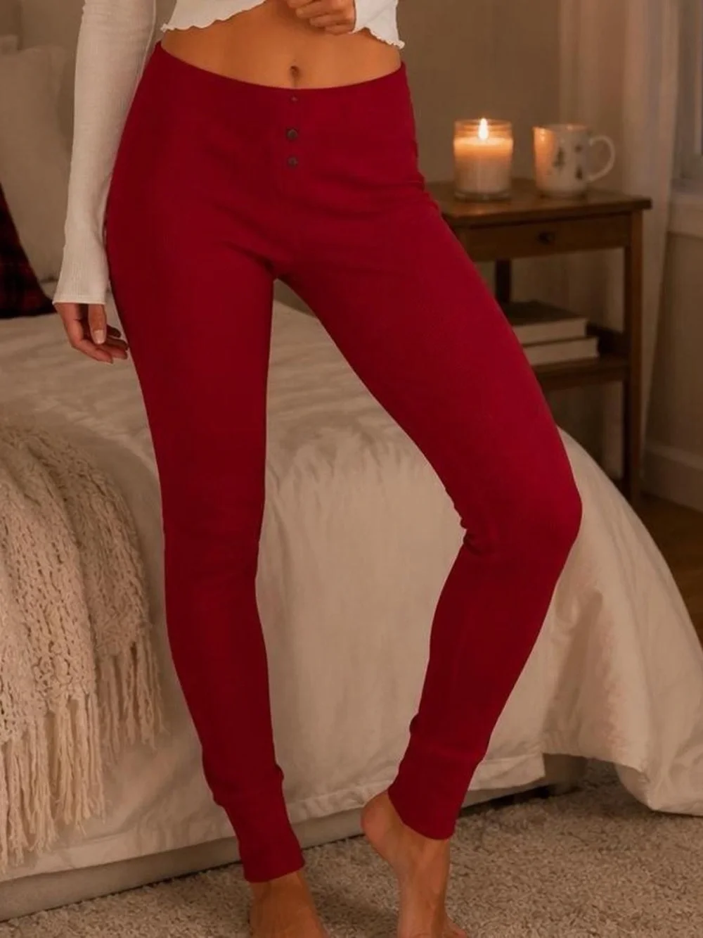 Old Navy Women’s Red Waffle Knit Thermal Leggings Size Small